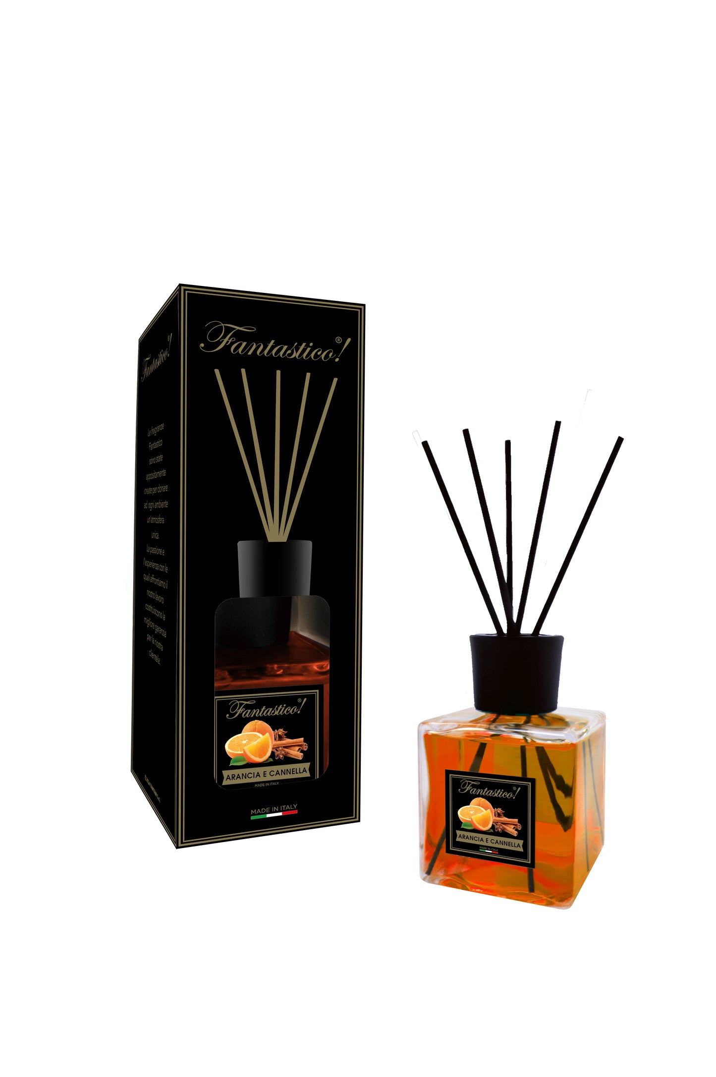 Diffusore a bastoncino Cubo 500ml-Fantastico Nero-Arancia e Cannella