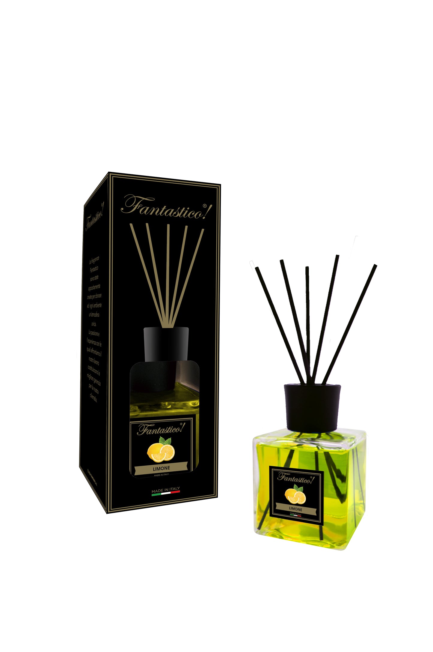 Diffusore a bastoncino Cubo 500ml-Fantastico Nero-Limone
