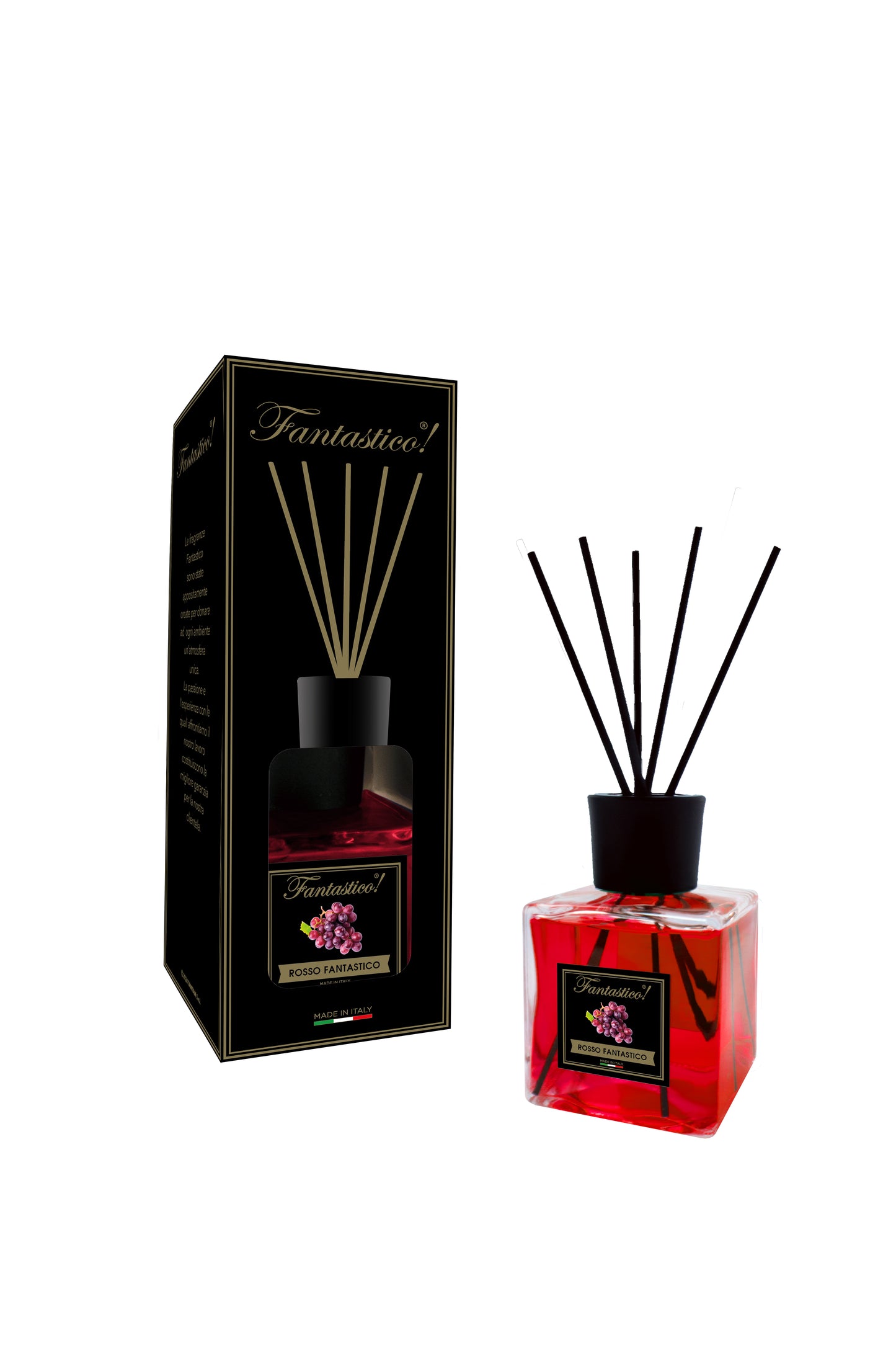 Diffusore a bastoncino Cubo 500ml-Fantastico Nero-Rosso Fantastico