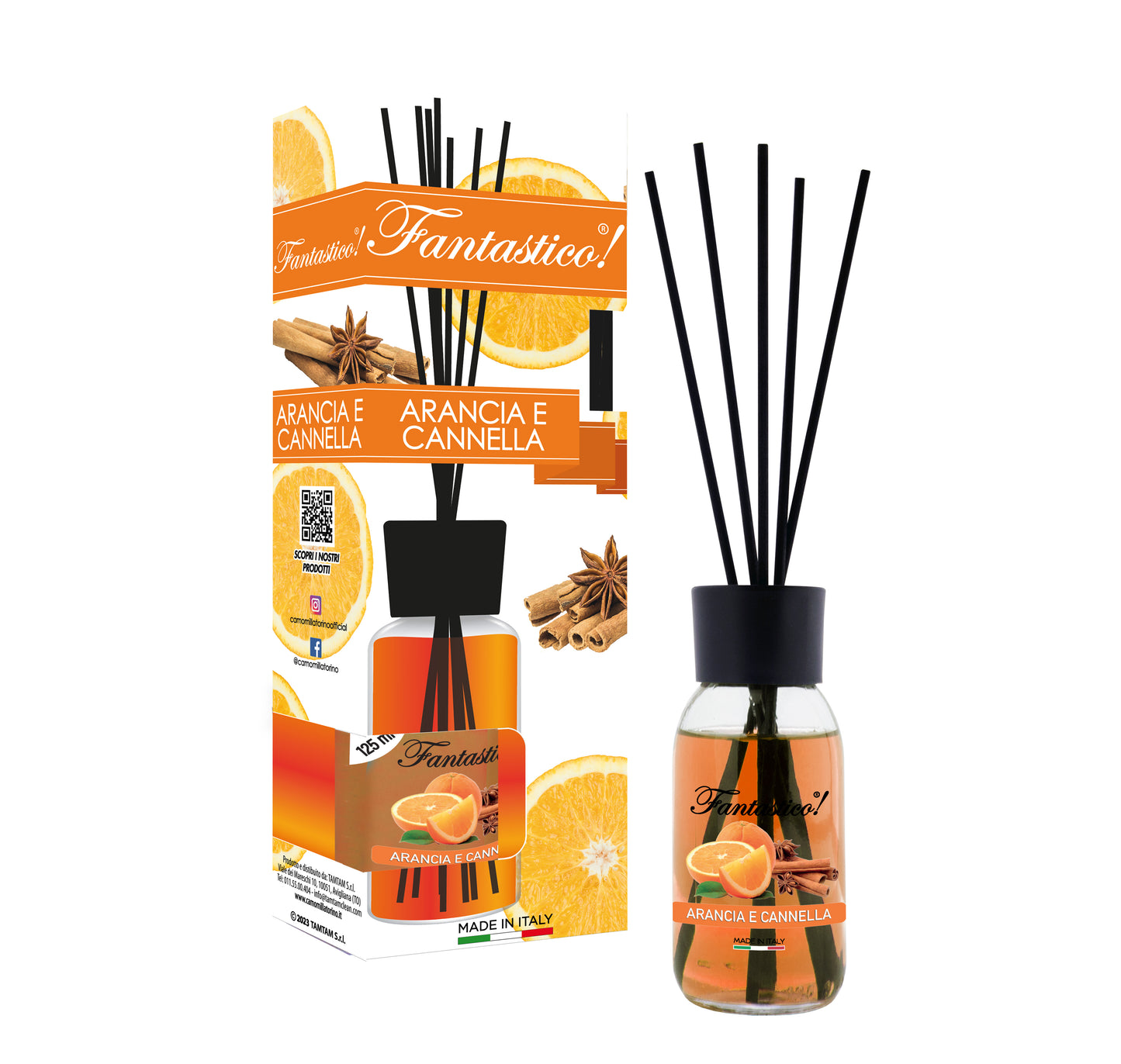 Diffusore a bastoncino 125ml-Fantastico-Arancia e Cannella