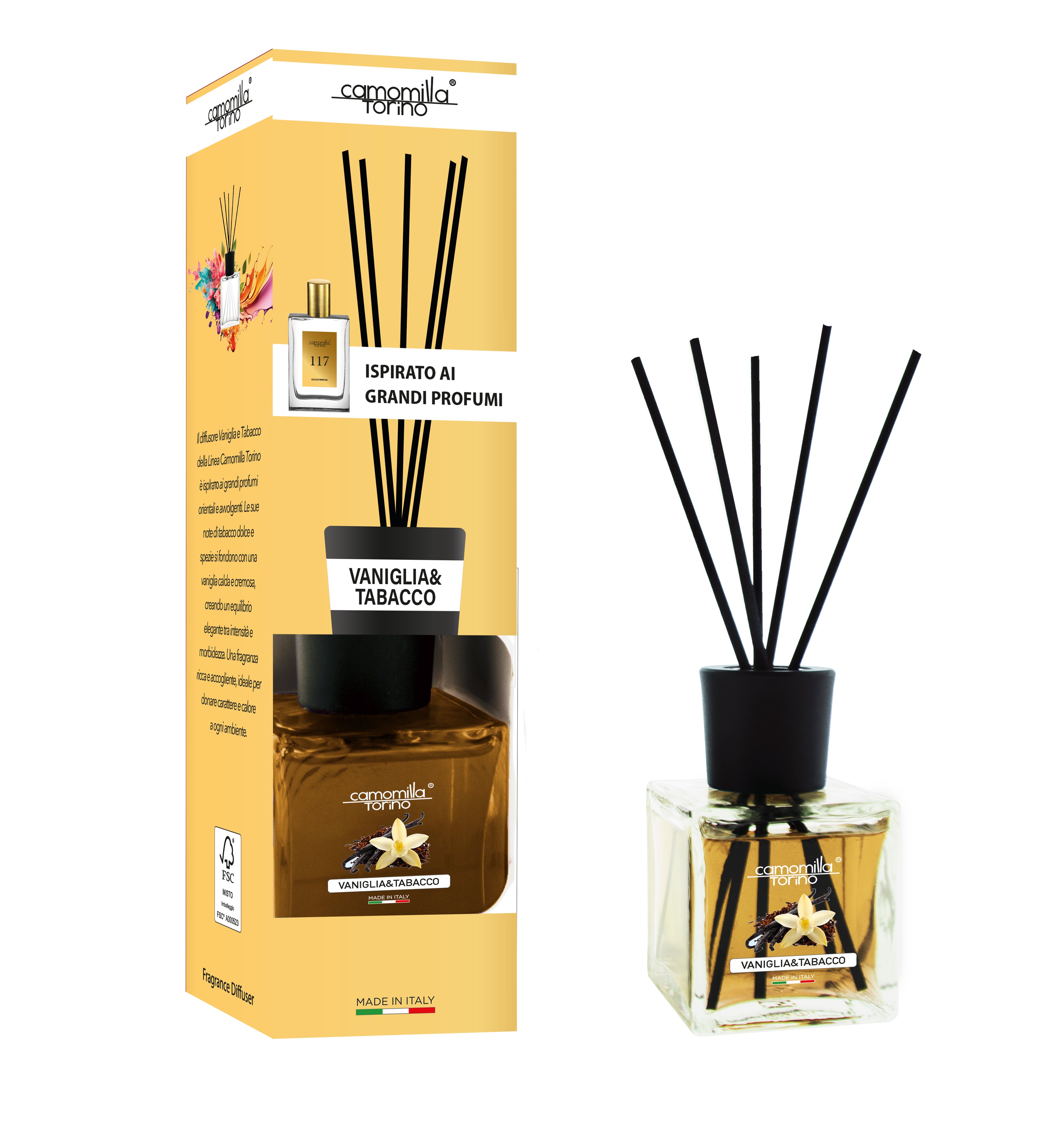 Diffusore per ambienti Cubo 200ml. Linea Moda - Vaniglia e Tabacco