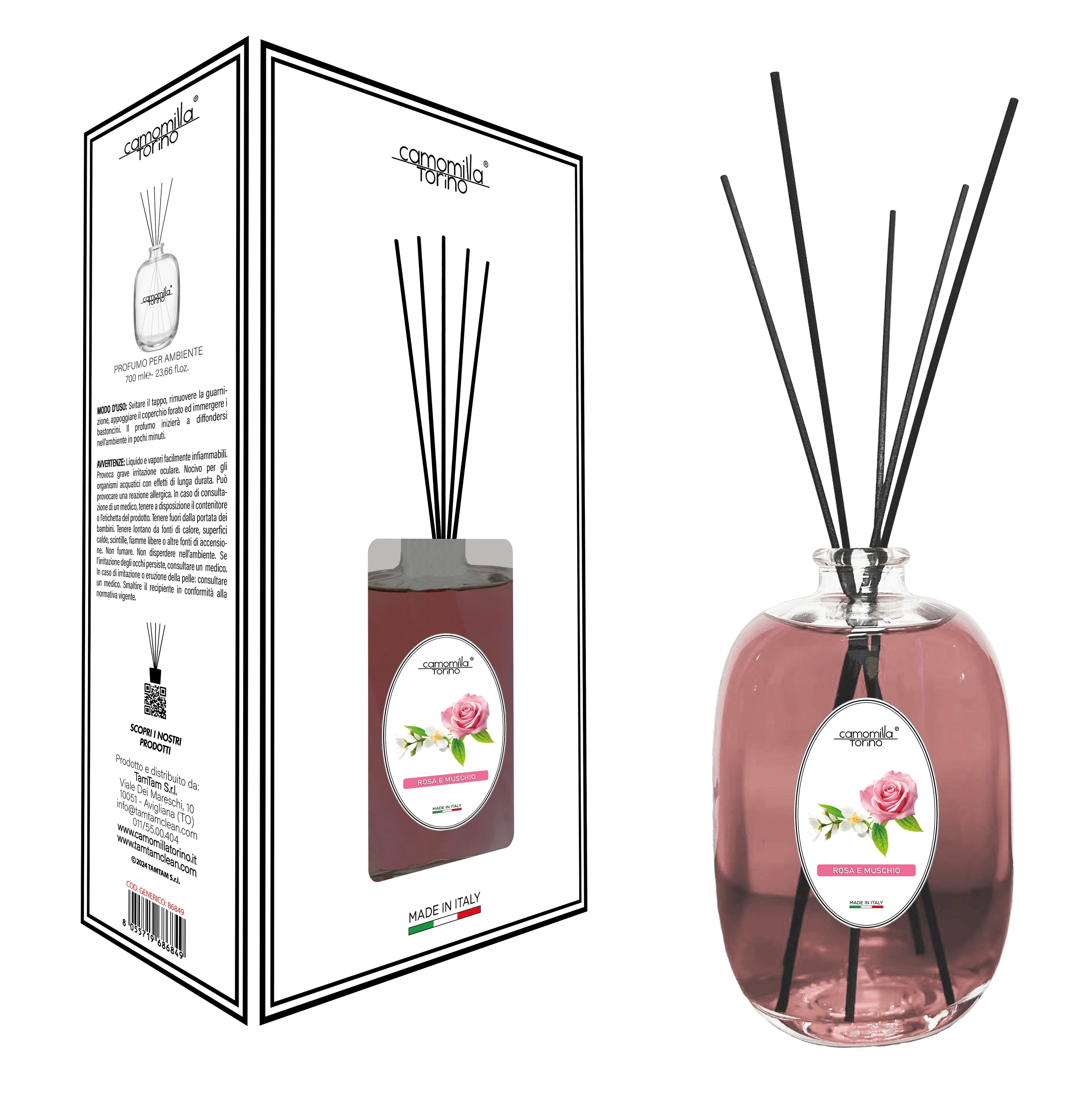 Diffusore a bastoncini 700 ml. linea Stone Rosa e Muschio