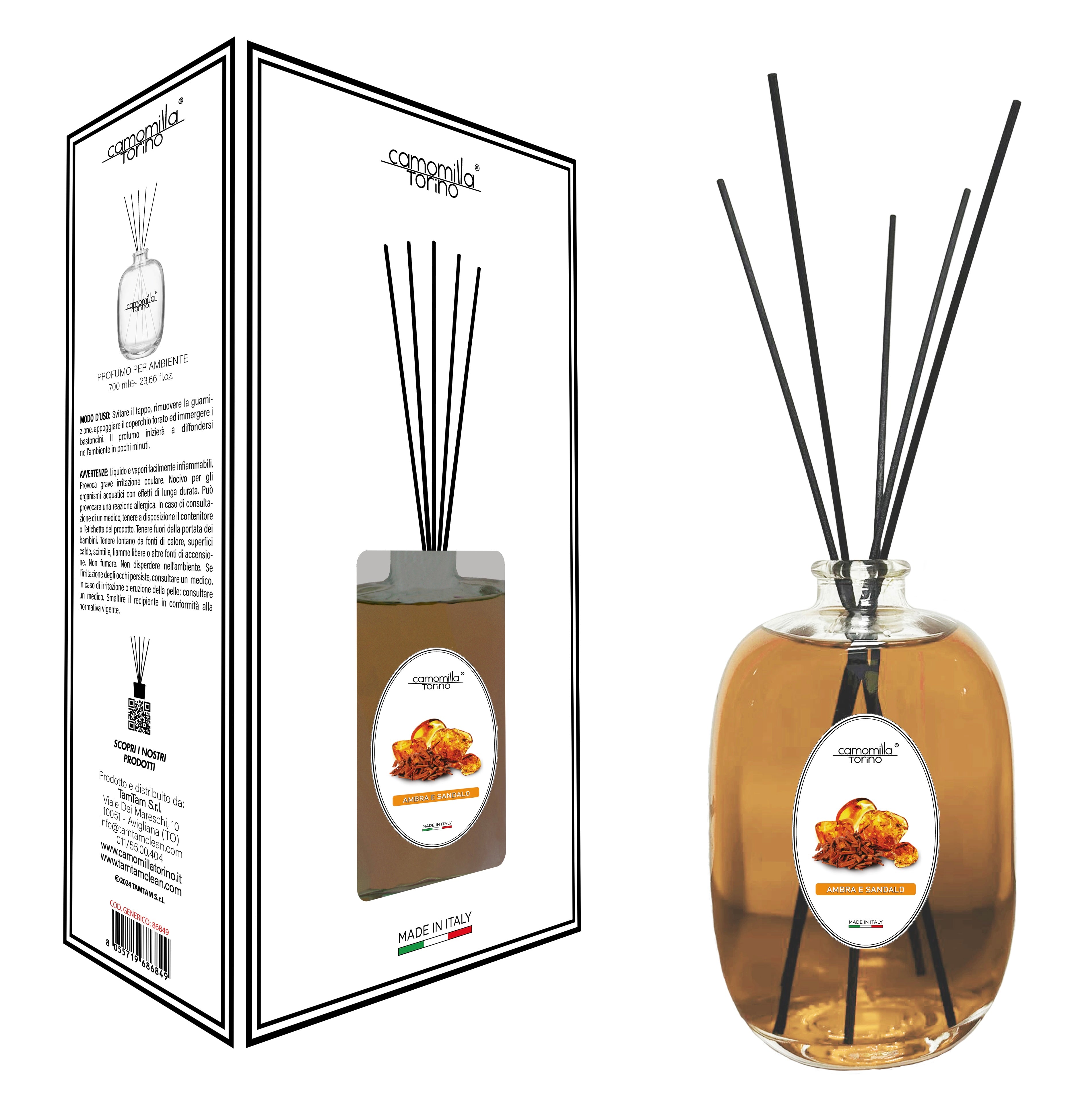 Diffusore a bastoncini 700 ml. linea Stone Ambra e Sandalo