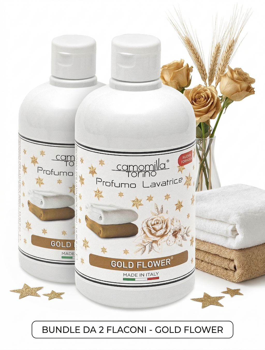 Set 2 Profumi Concentrati per Bucato Biancheria Lavatrice 500 ml.Preziosa Gold Flower.