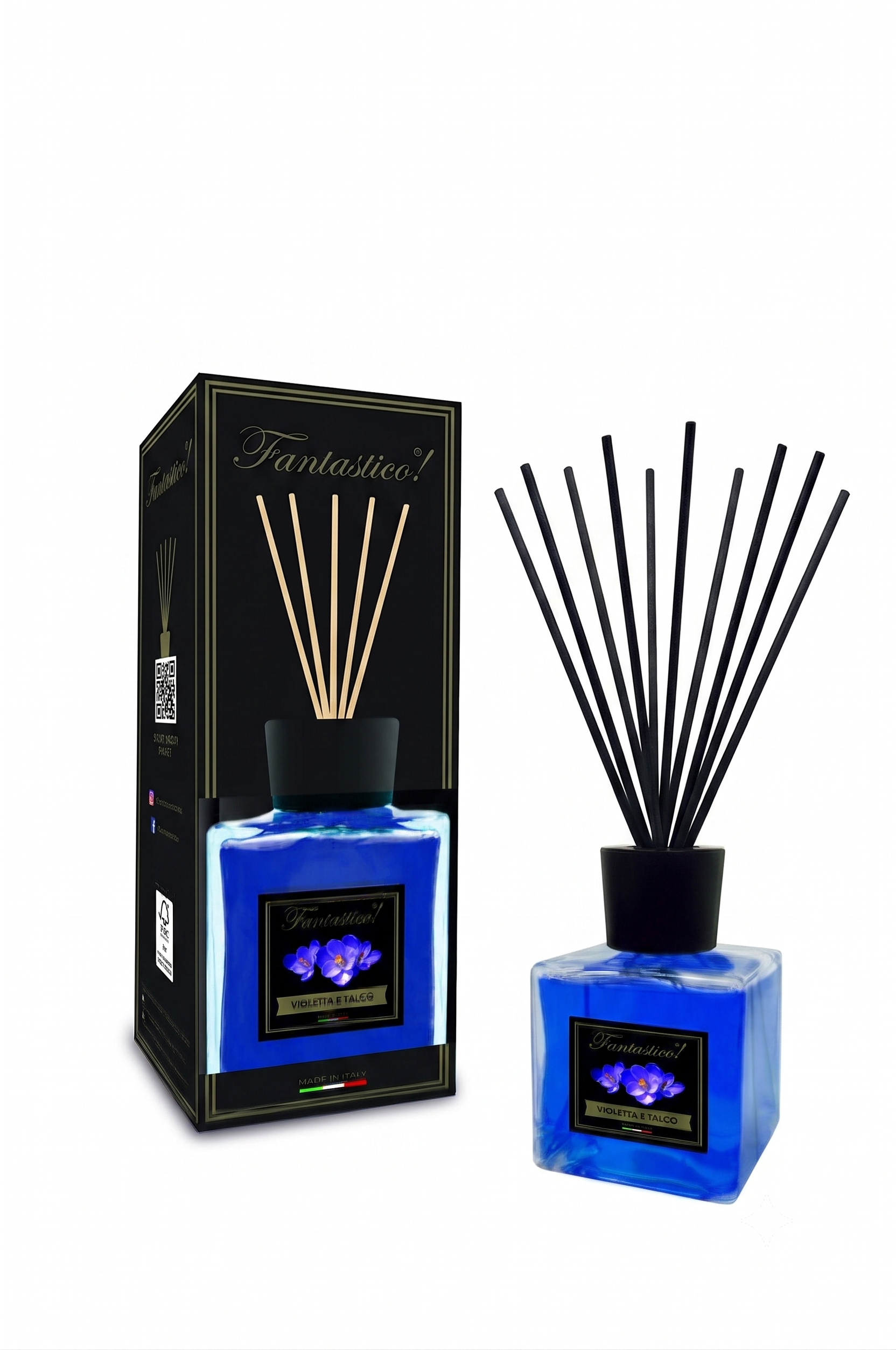 Diffusore a bastoncini Cubo 500ml-Fantastico Nero-Violetta e talco