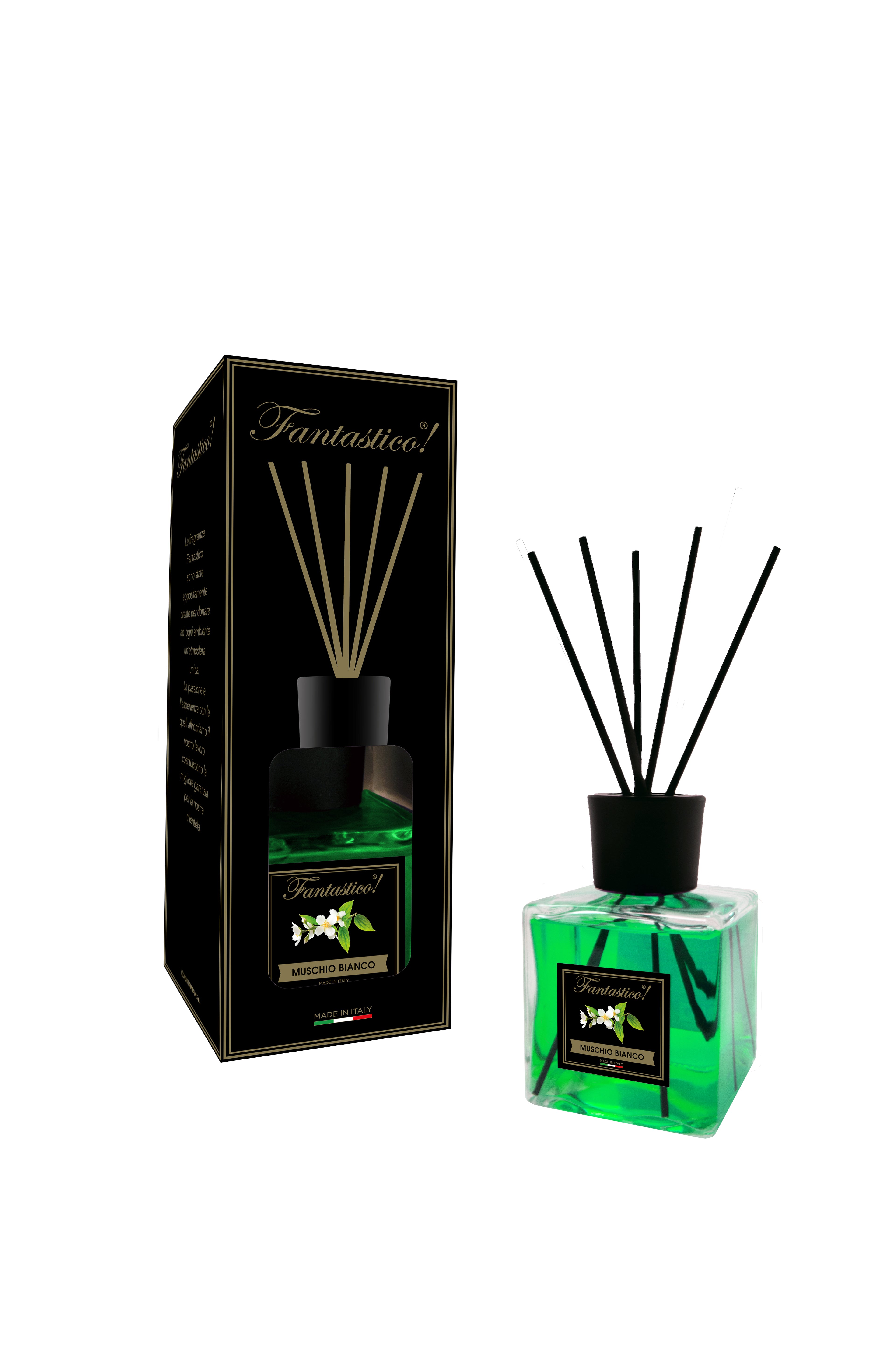 Diffusore a bastoncini Cubo 500ml-Fantastico Nero-Muschio Bianco