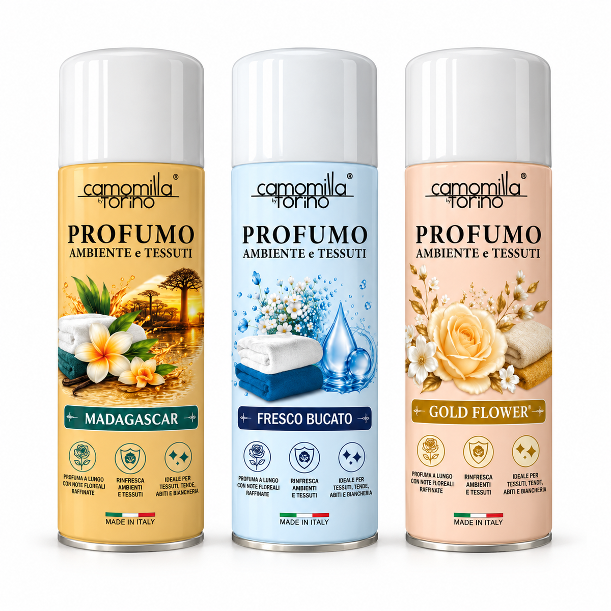 Set di 3 spray ambienti e tessuti da 400 ml
